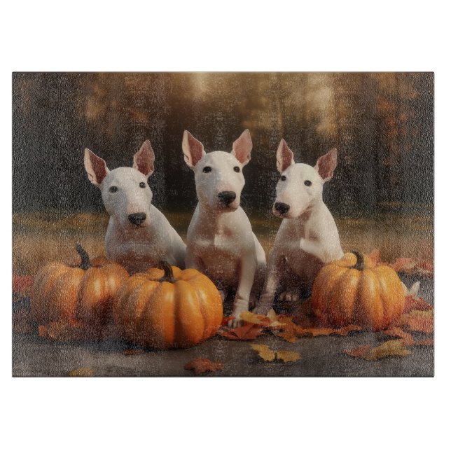 Planche À Découper Chiot Bull Terrier Délice d'Automne Citrouille (Devant)