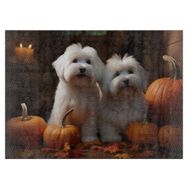 Planche À Découper Chiot Coton De Tulear Délice d'Automne Citrouille  (Devant)