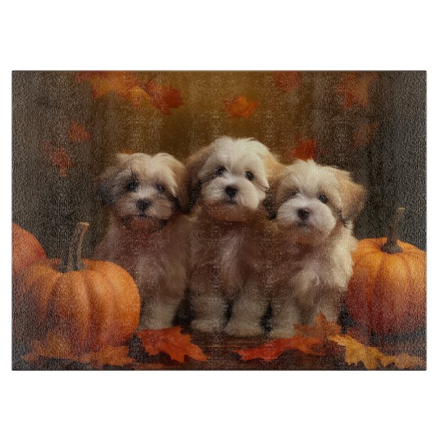 Planche À Découper Chiot Havanais Délice d'Automne Citrouille (Devant)