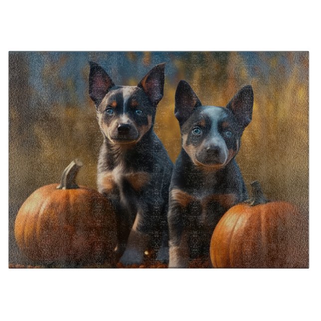 Planche À Découper Chiots Blue Heeler Délice d'Automne Citrouille (Devant)