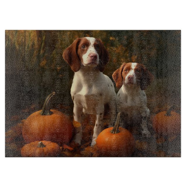 Planche À Découper Chiots Brittany Spaniel Automne Délice Citrouille (Devant)