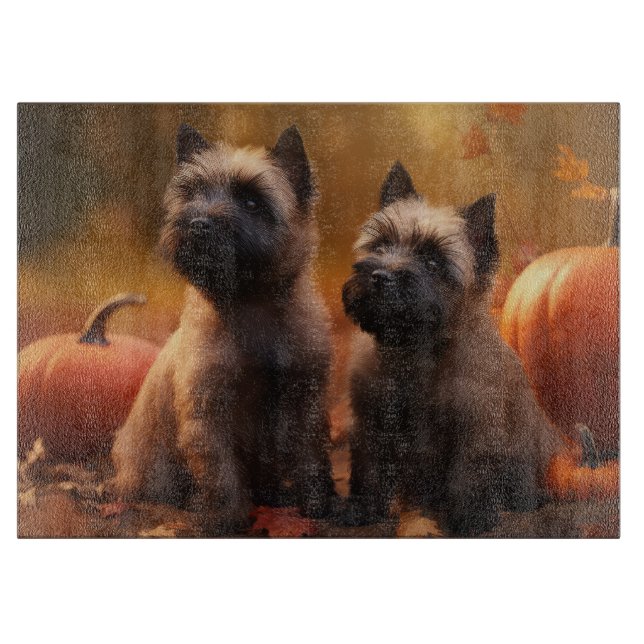 Planche À Découper Chiots Cairn Terrier Délice d'Automne Citrouille  (Devant)