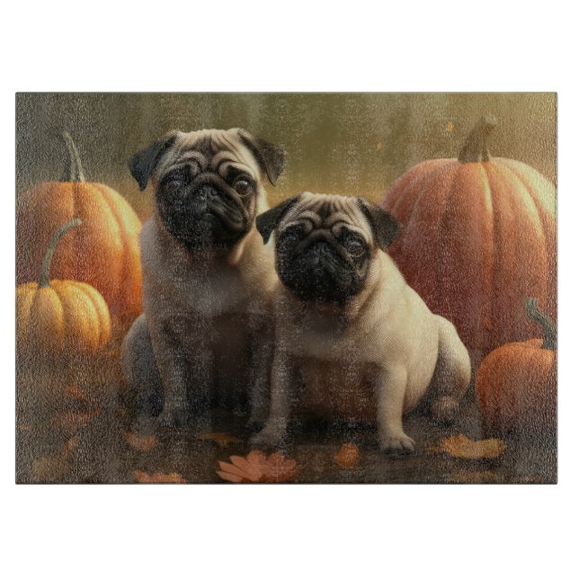 Planche À Découper Chiots Carlin Délice d'Automne Citrouille (Devant)