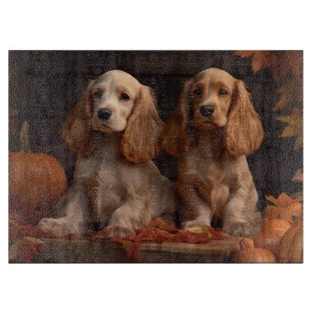 Planche À Découper Chiots Cocker Spaniel Délice d'Automne Citrouille  (Devant)