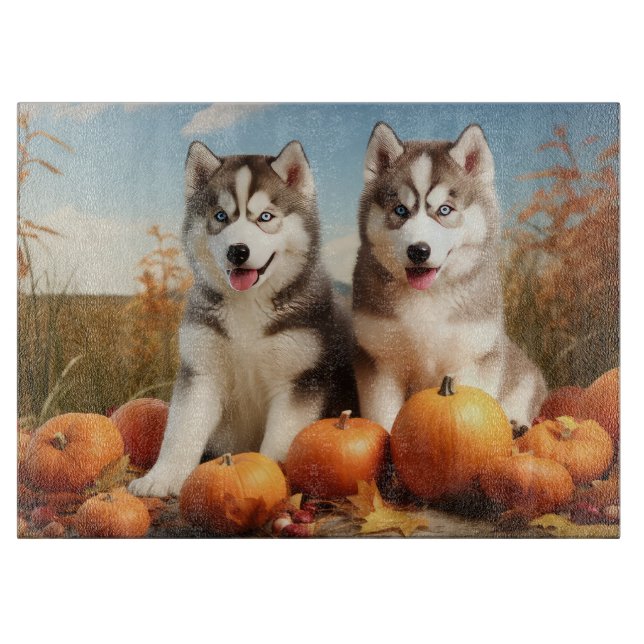 Planche À Découper Chiots Malamute d'Alaska Délice d'Automne Citrouil (Devant)