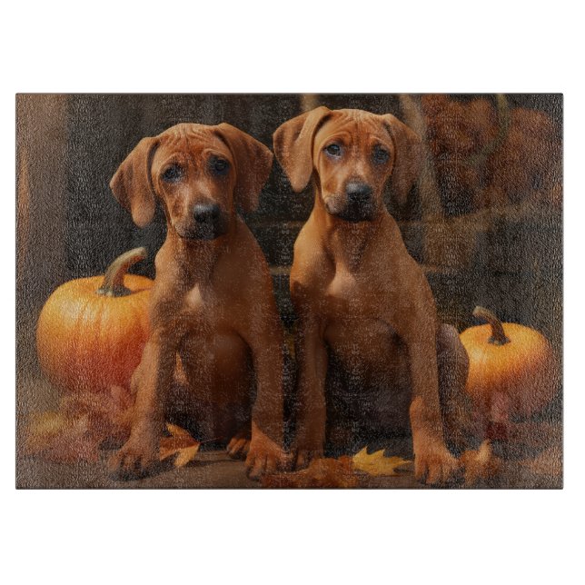 Planche À Découper Chiots Rhodesian Ridgeback Autumn Delight Citrouil (Devant)