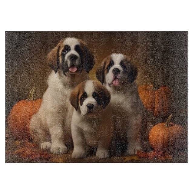 Planche À Découper Chiots Saint-Bernard Délice d'Automne Citrouille (Devant)