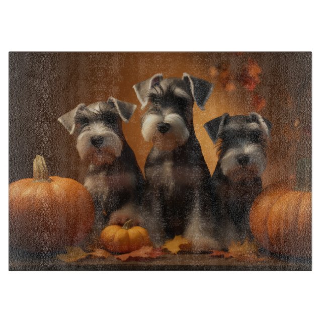 Planche À Découper Chiots Schnauzer Délice d'automne Citrouille  (Devant)