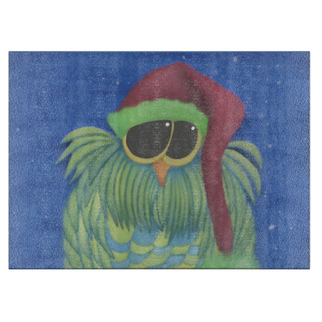 Planche À Découper Chouette adorable avec chapeau de Santa (Devant)