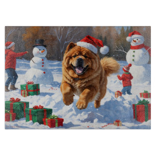 Planche À Découper Chow Chow coule en neige avec le Casquette de Noël