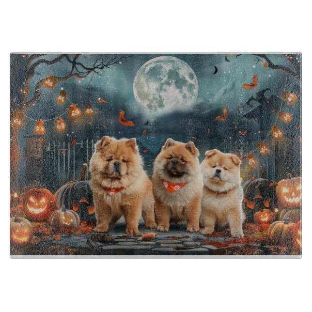 Planche À Découper Chow Chow Halloween Éffrayant (Devant)