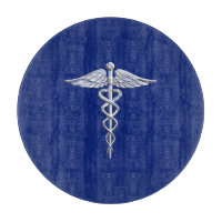 Chrome Style Caduceus Symbole Médicale sur bleu ma