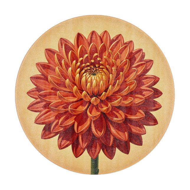 Planche À Découper Chrysanthème botanique rouge orange vibrant  (Devant)