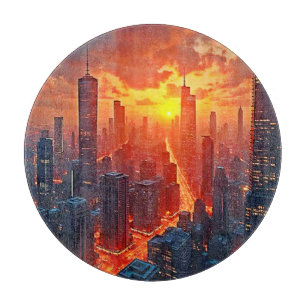 Planche À Découper Ciel Doré : Art du Coucher de Soleil de la Ville R