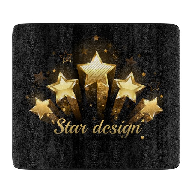 Planche À Découper Cinq étoiles d'or en noir (Devant)