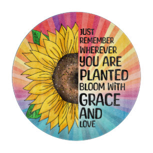 Planche À Découper Citation et tournesol tiré à la main