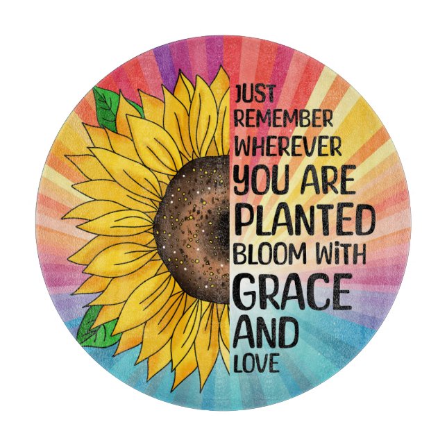 Planche À Découper Citation et tournesol tiré à la main (Devant)