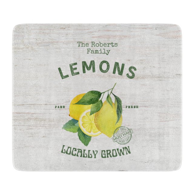 Planche À Découper Citron aquarelle rustique – Citrus esthétique vint (Devant)