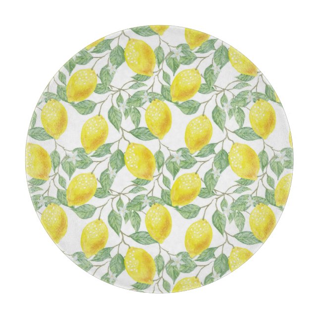 Planche À Découper Citrons Adorables Motif Jaune et Vert Campagne (Devant)