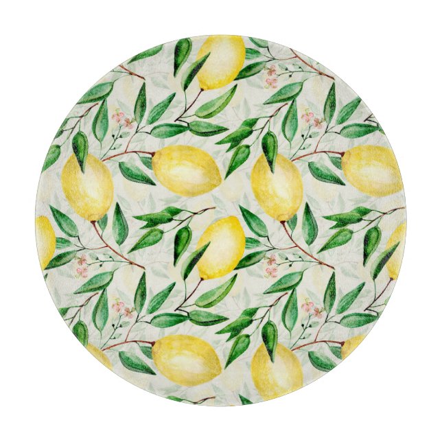 Planche À Découper citrons aquarelle, motif de fruits sans soudure. (Devant)