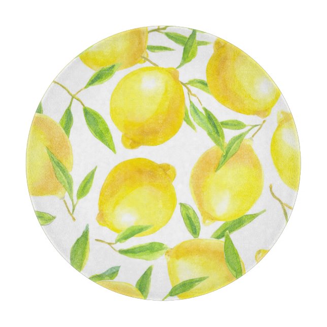 Planche À Découper citrons et feuilles d'aquarelle : motif. (Devant)