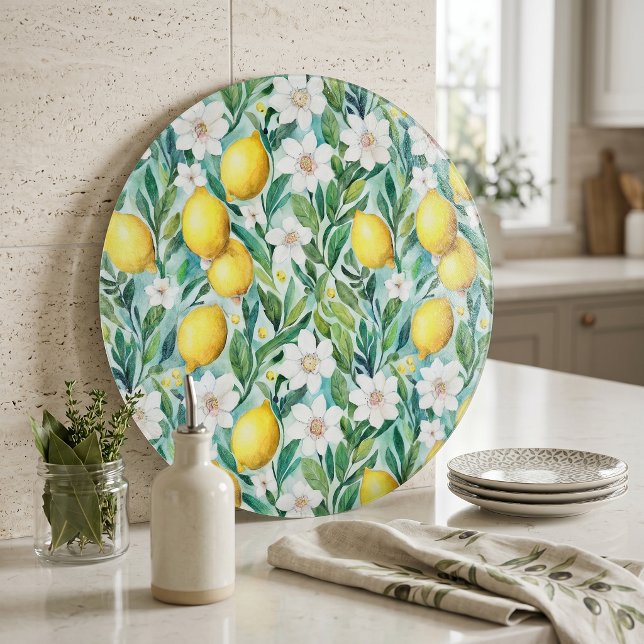 Planche À Découper Citrons et Fleurs Blanches - Décor de Campagne Fra (Créateur téléchargé)