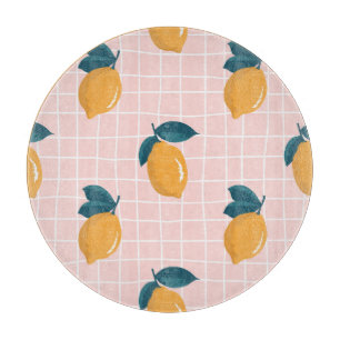 Planche À Découper Citrons, géométrie rétro, motif sans couture d'été