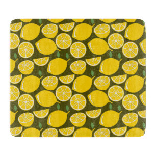 Planche À Découper Citrons jaunes et motif vert olive : Citrus modern