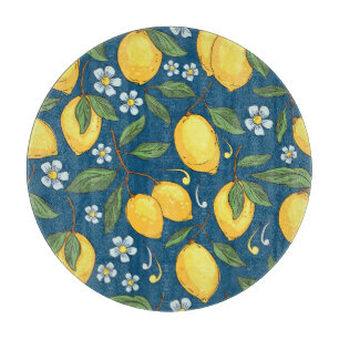 Planche À Découper Citrons jaunes : Motif de fruits tropicaux.