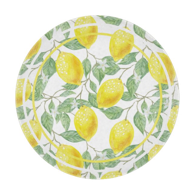 Planche À Découper Citrons mignons et Feuille Jaune et vert (Devant)