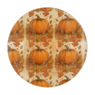 Planche À Découper Citrouille d'automne d'or et Feuille en chute