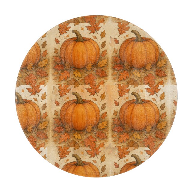 Planche À Découper Citrouille d'automne d'or et Feuille en chute (Devant)