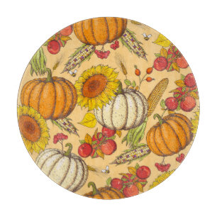 Planche À Découper Citrouille et Motif Feuille de Maple.