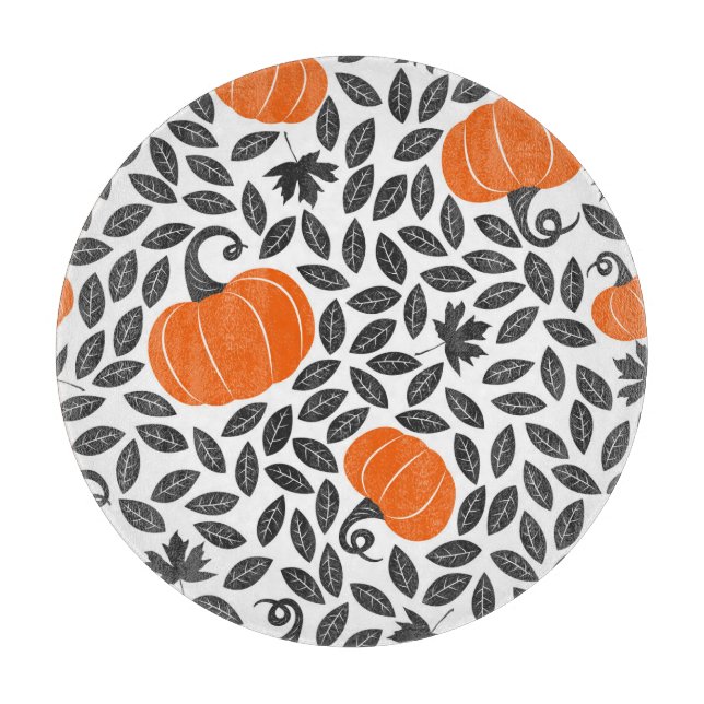 Planche À Découper Citrouille, feuille : mignon motif d'automne. (Devant)