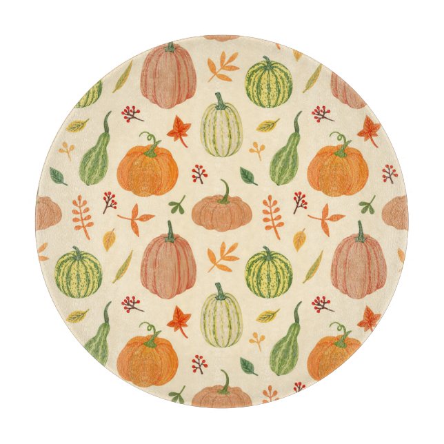 Planche À Découper Citrouille vert et orange, motif sans soudure. (Devant)