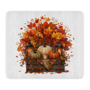 Planche À Découper Citrouilles Feuilles Arbres Automne Saison Automne