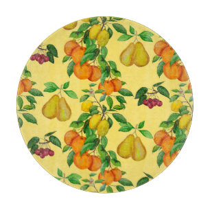 Planche À Découper Citrus, poire, cerise : aquarelle.