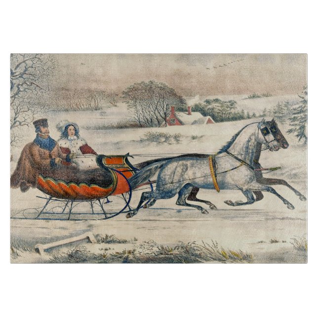 Planche À Découper Classique 1853 Promenade en traîneau Currier Ives  (Devant)