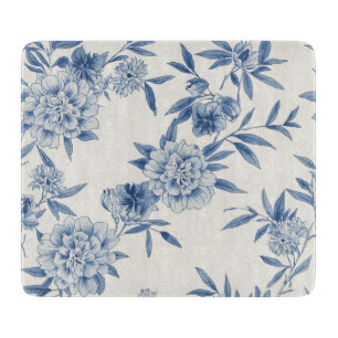 Planche À Découper Classique motif toile florale bleue sur fond blanc