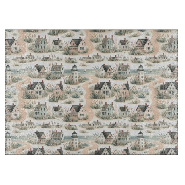 Planche À Découper Coastal Cottage Lighthouse Pattern (Devant)