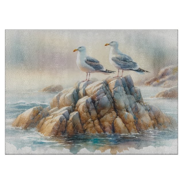 Planche À Découper Coastal Seagulls Watercolor Seascape (Devant)