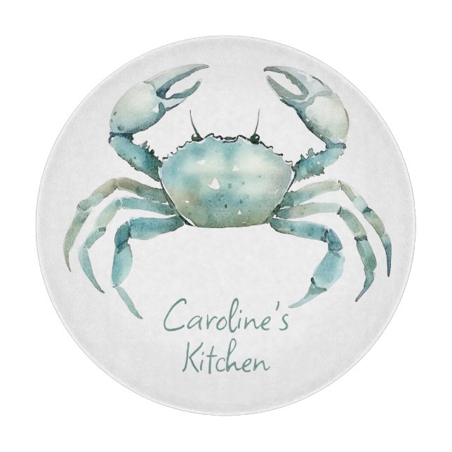 Planche À Découper Coastal Watercolor Crab Personalized (Devant)