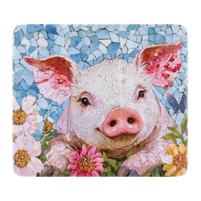 Planche À Découper Cochon mignon / Fleurs (Devant)