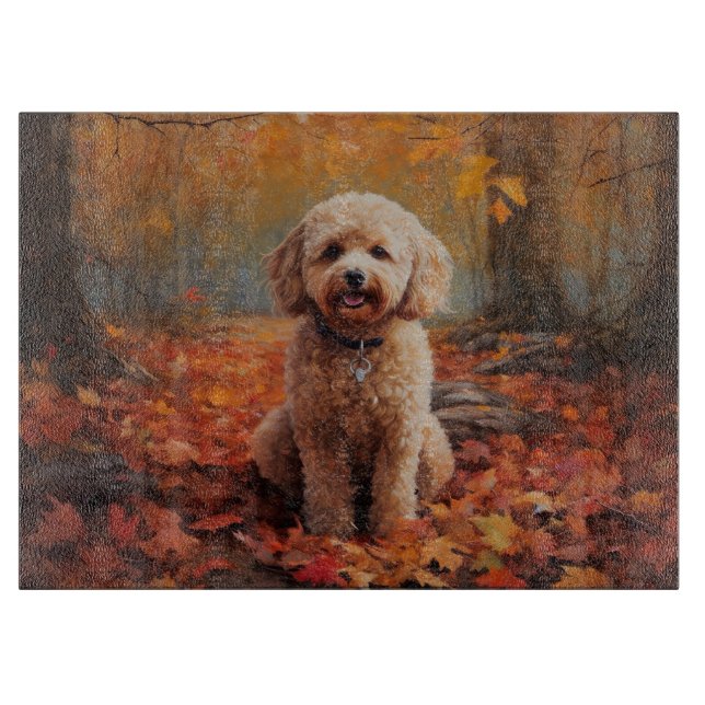 Planche À Découper Cockapoo dans les feuilles d'automne qui tombent i (Devant)
