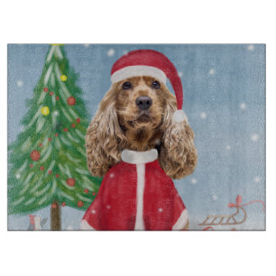 Planche À Découper Cocker Spaniel Chien en neige avec cadeaux de Noël