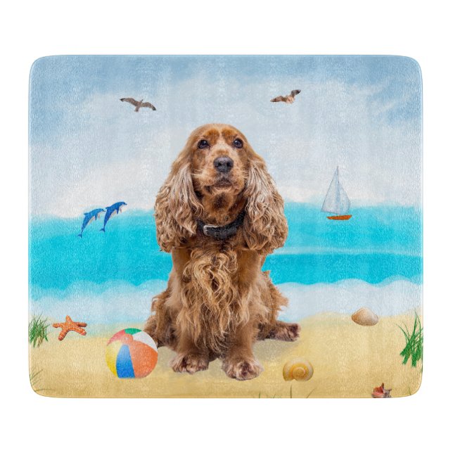 Planche À Découper Cocker Spaniel Chien sur la plage (Devant)