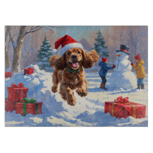 Planche À Découper Cocker Spaniel coule dans la neige avec le Casquet