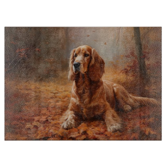 Planche À Découper Cocker Spaniel dans les feuilles d'automne qui tom (Devant)