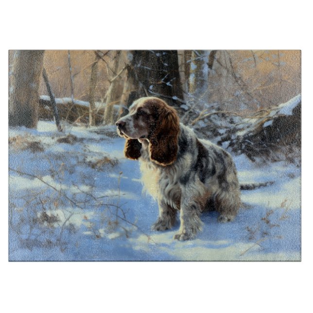 Planche À Découper Cocker Spaniel Laisser Neige Noël (Devant)