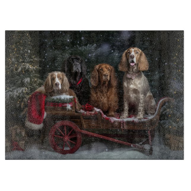 Planche À Découper Cocker Spaniel Snowy Sleigh Décor de Noël (Devant)